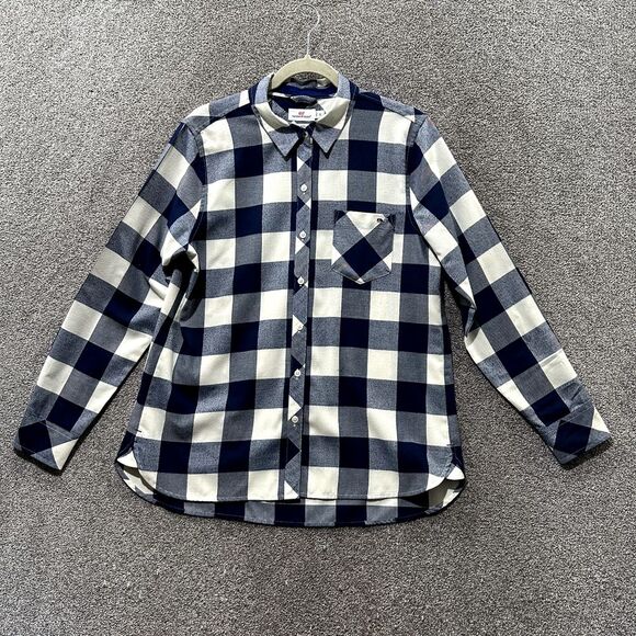 Vineyard Vines Tops - Vineyard Vines Chilmark Button Top Women 10 Blue Buffalo Plaid Relaxed Flannel